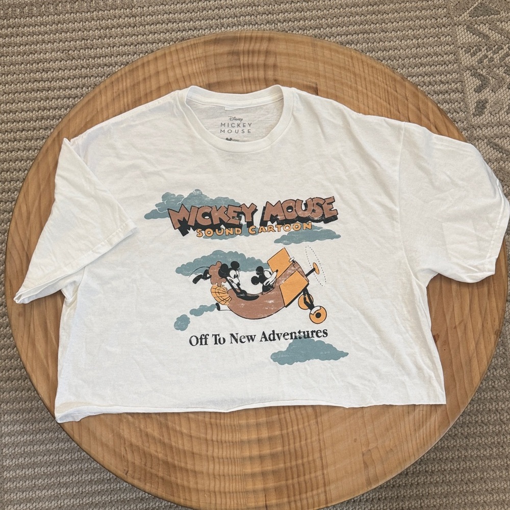 Disney White Mickey Mouse Vintage Airplane Graphic Tee